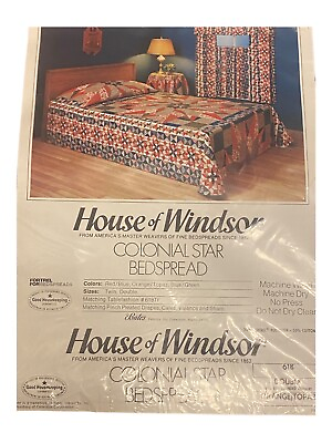#ad VTG Bates House of WIndsor Colonial Star Full Size 90x110 Bedspread Orange Topaz