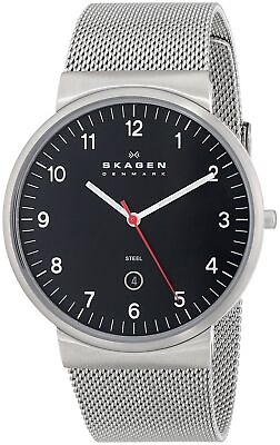 #ad Skagen 302624 Men#x27;s SKW6051 Ancher Silver Tone Stainless Steel Watch Mesh Band