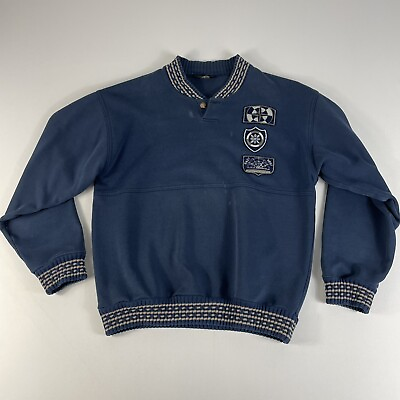 Vtg 90s St Michael Knit Sweater Pullover Nautical Patches UK Made Sz L Blue Mens