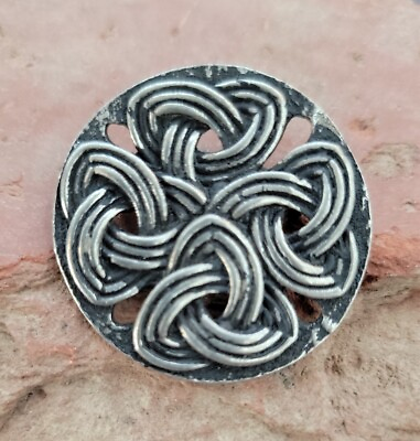 #ad Solid Pewter Celtic Knot Brooch Kaleidoscope Effect Made in Cornwall Signed SJC