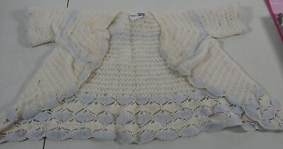 #ad Glo Knit Baby Girl Wide Collar Cardigan White Handmade Crochet Infant Sweater