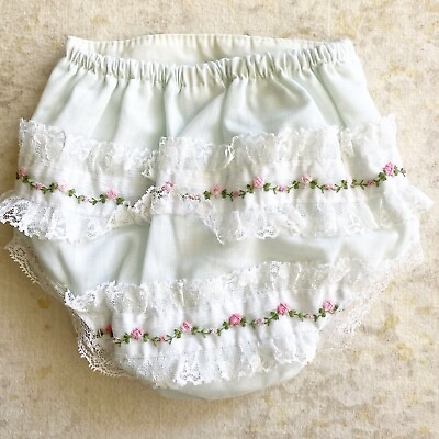 #ad Vintage Alexis 3 Mos Diaper Cover Light Blue Floral Embroidered Lace Pink Flower