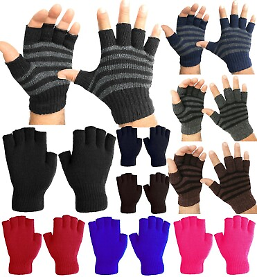 #ad Men#x27;s Basic Fingerless Knit Winter Gloves
