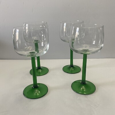 4 vtg. Luminarc France Hock Emerald Green Stem wine glasses 7”. 8oz