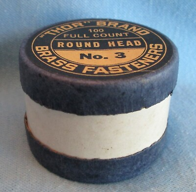 Vintage THOR Brand #3 Round Head Brass Fasteners 49pc in Original Box
