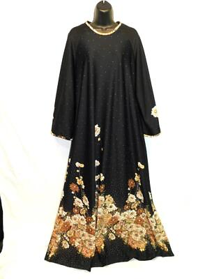 #ad #ad Vintage 70s M L Black Brown Floral Dot Maxi Dress Long Flared Sleeve Hippie Boho
