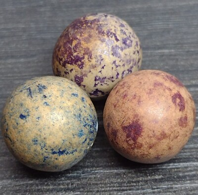 Three Pack Antique Unique Purple 💎 ✨ Clay Handmade MARBLES Toy Currency .54quot;