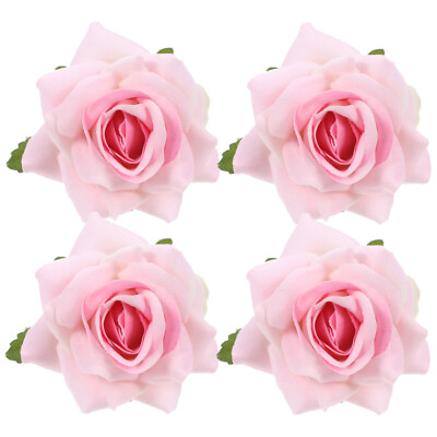 #ad 4 Pcs Rose Napkin Rings Silk Cloth Artificial Flower Leaves Buckles Decoration