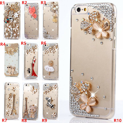 #ad Girly Glitter Jewelled Bling Crystals Diamonds Soft Clear Phone back Case Cover