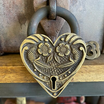 #ad Victorian Ornate Heart Shaped Brass Lock With Antique Vintage Finish Steampunk