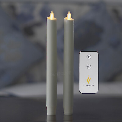 8quot; Luminara Flameless LED Ivory Tapers Candles Unscented Wax Remote Set of 2