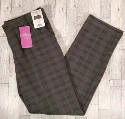 Lee Pants Women#x27;s 12 amp; 20 Comfort Waist PLAID Knit Straight Leg Black Gray NEW