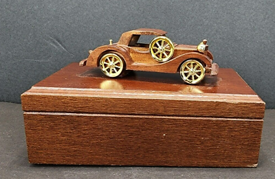 Vintage Wooden Jewerly Box With Wooden Antique Car On Top
