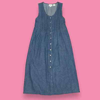 #ad Plaza South Vintage 90s Pleated Button Front Denim Boho Maxi Dress Size 12