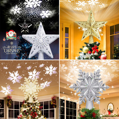 Christmas Tree Topper Lighted LED Star Snowflake Projector Rotating Lamp Decor