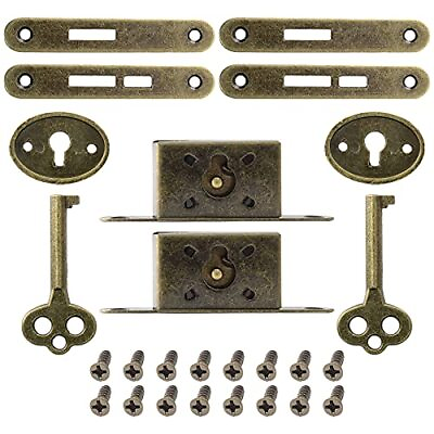 #ad 2 Pack Mini Locks with Skeleton Key Full Mortise Locks Antique Locks for Je...
