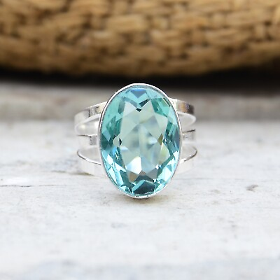 #ad Aquamarine Gemstone 925 Sterling Silver Ring Valentine Day Jewelry All Size M 18