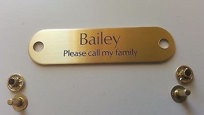 BRASS RIVET PET TAG ID FOR DOG COLLAR NAME ENGRAVED PLATE with RIVET SET