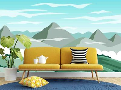 #ad 3D Cartoon Mountain Range Sky Self adhesive Removeable Wallpaper Wall Mural 1179