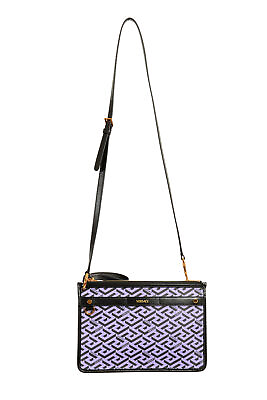 #ad Versace Women#x27;s La Greca Signature Textured Leather amp; Canvas Shoulder Bag Clutch