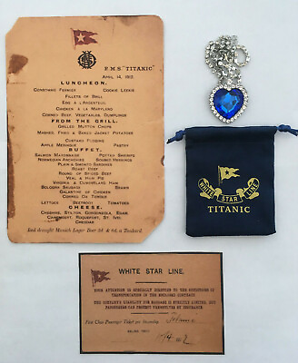Titanic Lunch Menu Titanic Heart of the Ocea Necklace Boarding Ticket