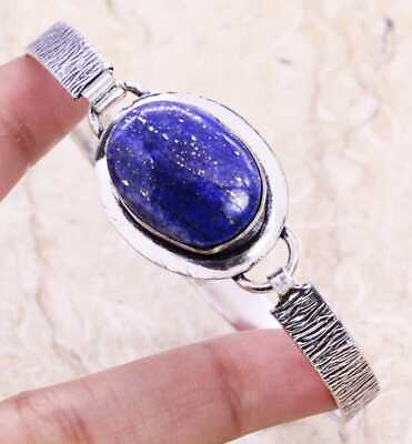 #ad Elegant Lapis Lazuli 925 Silver Plated Handmade Bangle Bracelet Free Size Ethnic