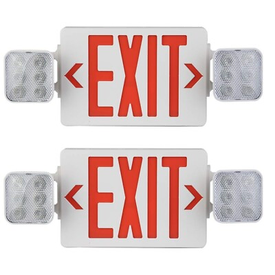 2 Pack LED Exit Sign Emergency Light–Hi Output Compact Combo UL listed Red