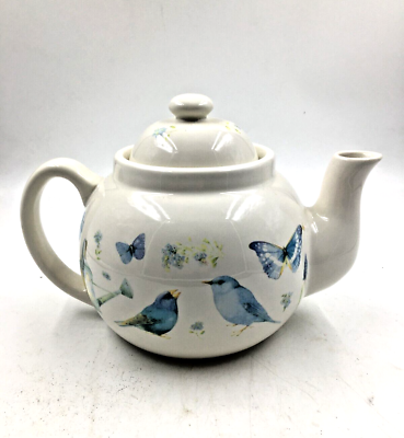 Vintage Marjolein Bastin Teapot quot;Nature#x27;s Sketchbookquot; Bluebirds Butterflies