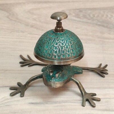 #ad Brass Frog Ornate Bell Hotel Front Desk Bell Vintage Sale Service Counter Bells