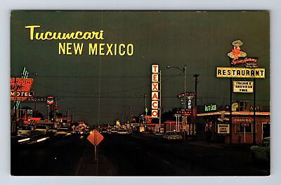 #ad #ad Tucumcari NM New Mexico Motel Texaco Restaurant Night Vintage Postcard