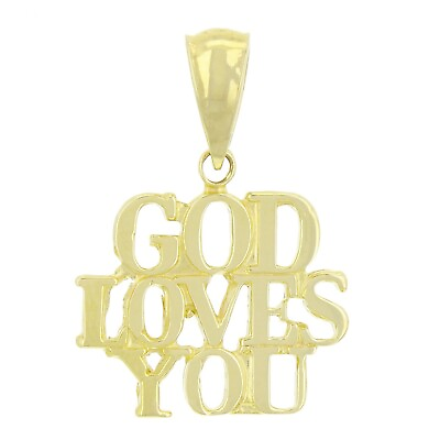 #ad 14k Yellow Gold GOD LOVES YOU Pendant Religious Charm 1.4 grams