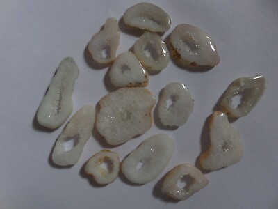 #ad 14 Pcs Druzy Slice Lot Agate Pendant Beads Natural White Gemstone Geode 22x38MM
