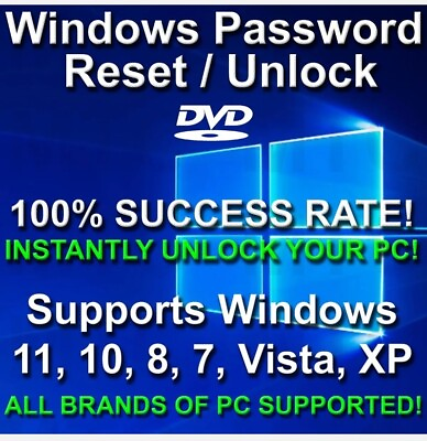 Windows Password Reset Recovery DVD 2023 for Win11 10 8 7 Vista