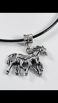 #ad Horse amp; Calf Pendant Black Synthetic Leather Necklace 17quot; 2mm