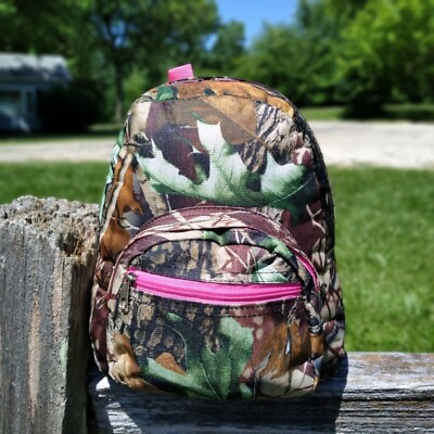 #ad Multipurpose Backpack Natural Camo with Pink Trim and Adjustable Straps 11quot;