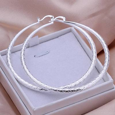 #ad 925 Fashion Silver Pretty women big circle wedding Earring Jewelry nice charms