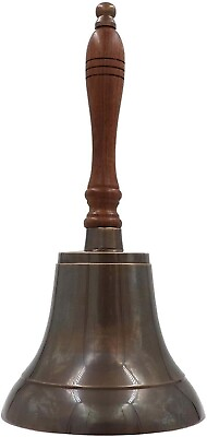 #ad 11quot; Solid Brass Hand Bell School Bell with Wood Handle Call Service Bell
