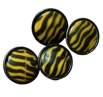 #ad Lot of 4 Big Antique Buttons Tiger Zebra Stripe Round 1 1 16 inch