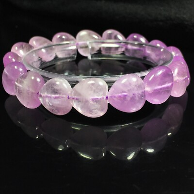#ad 12*12*6mm Natural Purple Kunzite Crystal Cat#x27;s Eye Heart Beads Bracelet AAAA