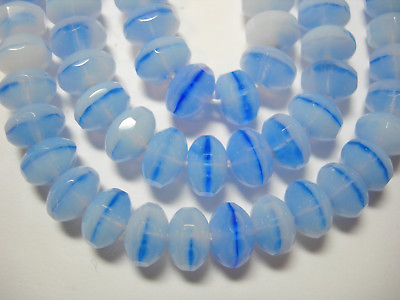 25 8x6mm Sapphire Blue and White Opal Czech Fire polished Rondelle beads
