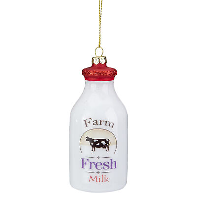 #ad Northlight White Red Glass Milk Jug Cow Farm Fresh Milk Christmas Ornament 4.5quot;