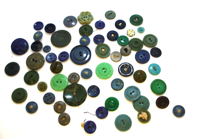 #ad Antique Buttons Shades of Blue and Green Various Sizes Colors Sewing Crafting