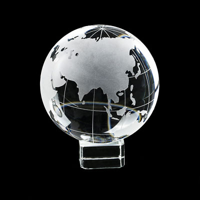 100mm Genuine Crystal World Globe Earth Sphere Etched Frosted Glass Ball