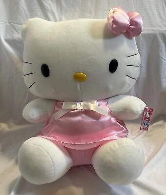 #ad Vitntage Sanrio Hello Kitty Plush Nakajima 2003 Pink Dress Bow 17”x13” Giant Big