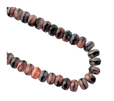 50 Preciosa Czech Fire Polished Pink Black Swirl 6mm Faceted Rondelle Disc Beads