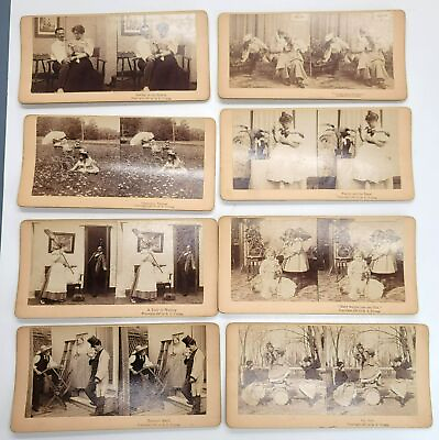 Vintage Stereoscope Cards Lot 1897 R. Y. Young Kids Family Baby Sewing LI64