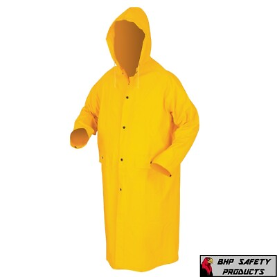 Safety Rain Coat Yellow Rain Jacket 49quot; w Detachable Hood .35mm PVC Polyester