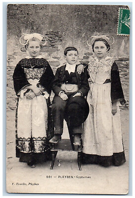 #ad #ad Pleyben Finistere France Postcard Costumes Children Traditional Dress 1901