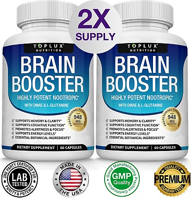 #ad Brain Health Memory Booster 2 PACK Focus Function Clarity Nootropic Supplement