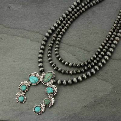 #ad *NWT* Squash Blossom Naja Natural Turquoise Necklace 7315270089